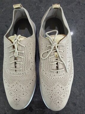 Cole Haan Women’s W11154 Zero Grand Knit Lace-Up Sneakers in Beige